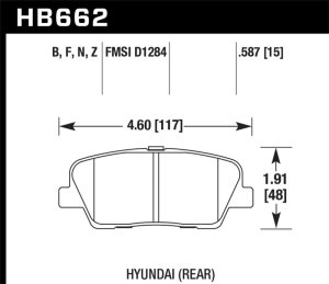 Hyundai Genesis Coupe Brake Pad Set - Rear - Hawk Performance - HPS Street 15mm - 2010